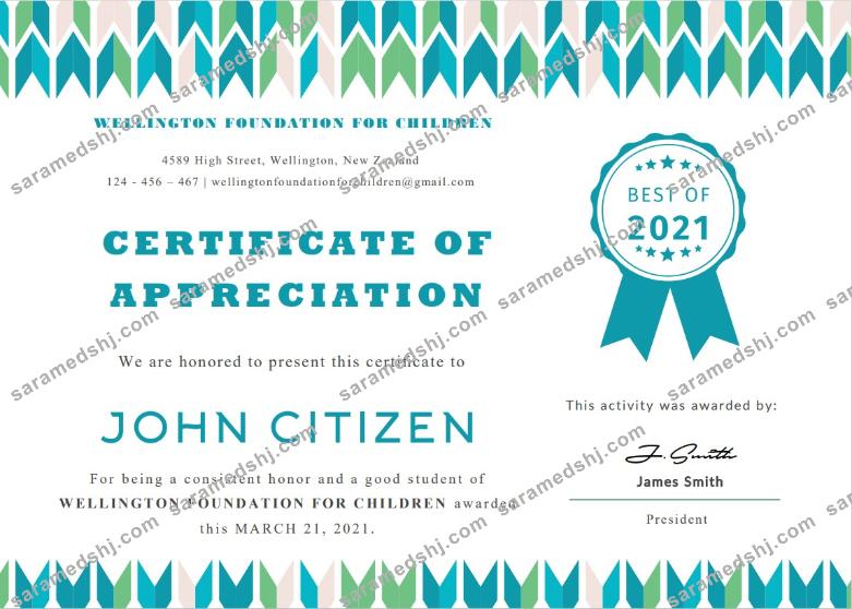 USA Student Appreciation certificate
